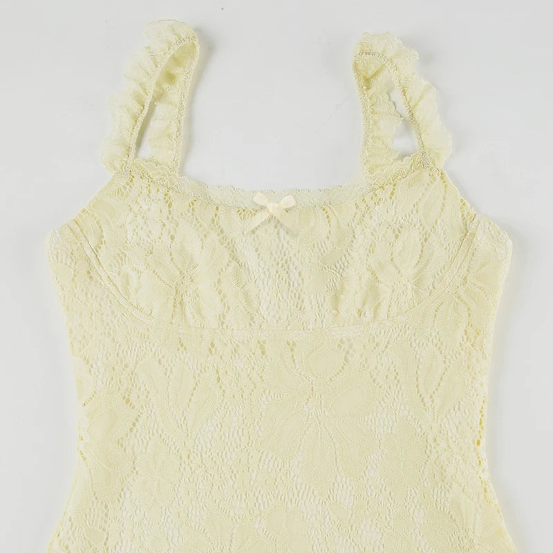Light Yellow Lace Strapless Dress Slim Silhouette