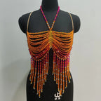 Handmade Orange Mermaid Body Chain Bralette With Beaded Harness
