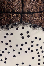 Polka Dot Backless Maxi Dress With Lace Patchwork Halter Neck Deep V Bodycon Evening Gown