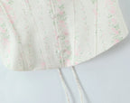 Vintage Sweet Floral Print Mini Dress Set Strapless Crop Top Bodycon Skirts Outfit
