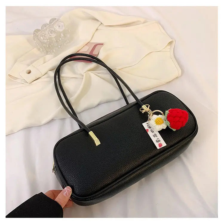 PU Pillow Shoulder Bag For Women With Textured Finish Baguette Style