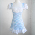 Sweet Vintage Plaid Babydoll Mini Dress With Gingham Lace Trim