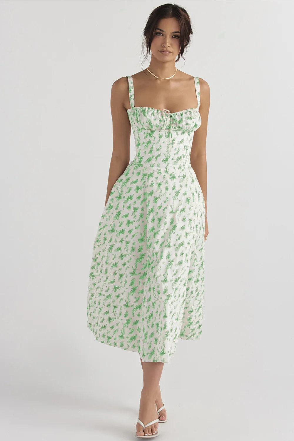 Spaghetti Strap Maxi Dress With Wrap Bow Lace Up Front Elegant Long Gown