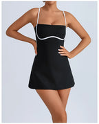 Women's Tennis Sleeveless Contrast Workout Yoga Build in Shorts Fashion Tight Fitting Skirts Suit