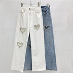 Romantic Heart Cutout Straight Jeans With High Waist