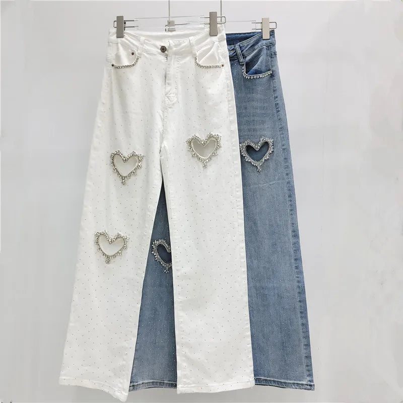 Romantic Heart Cutout Straight Jeans With High Waist