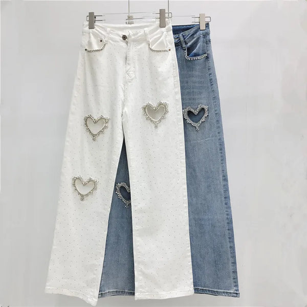 Romantic Heart Cutout Straight Jeans With High Waist