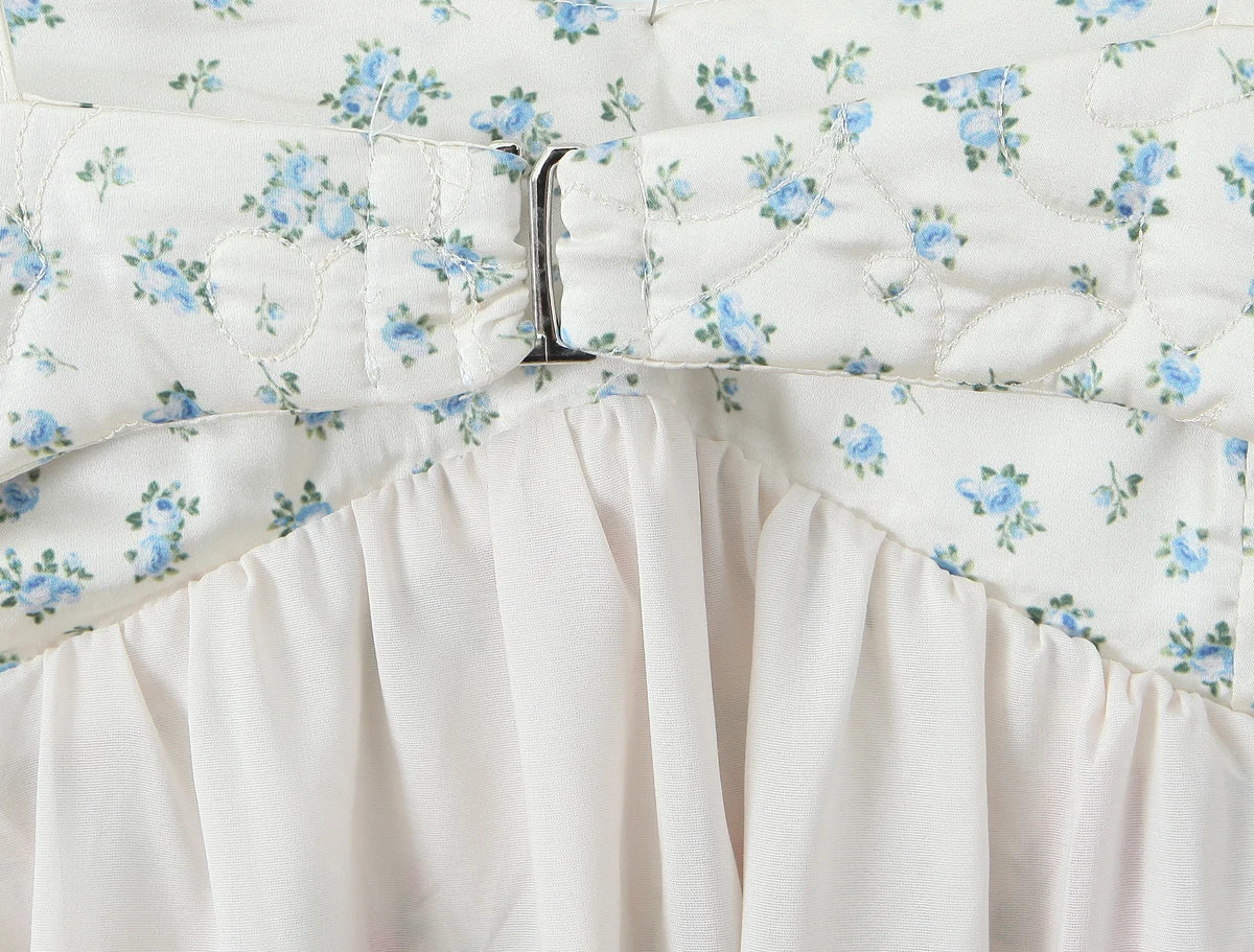 Contrast Color Floral Print Sling Mini V neck Spliced Chest Push Up Back Backless Short Dress