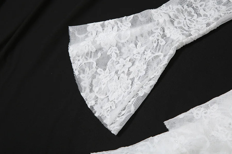 Gothic Fairycore Lace A Line Dress With Flare Sleeves And Square Neck