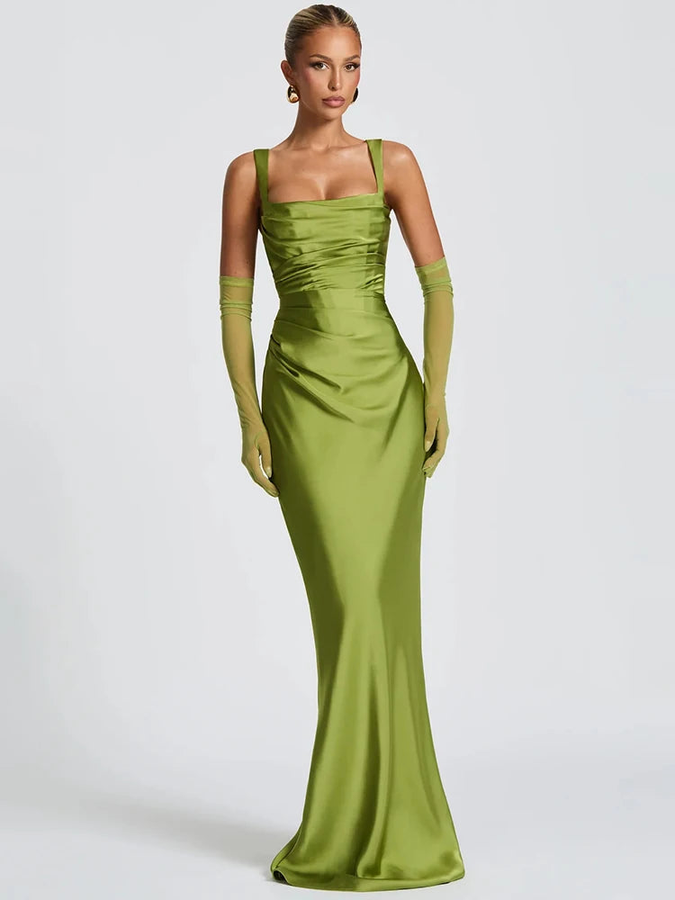 Elegant Satin Backless Halter Off-Shoulder Maxi Dress