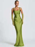 Elegant Satin Backless Halter Off-Shoulder Maxi Dress