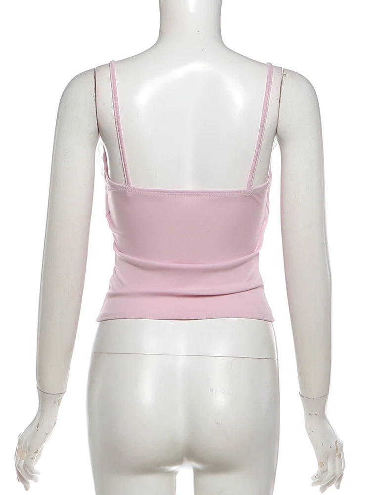 Sweet Romance Patchwork Lace Camisole With Soft Neckline