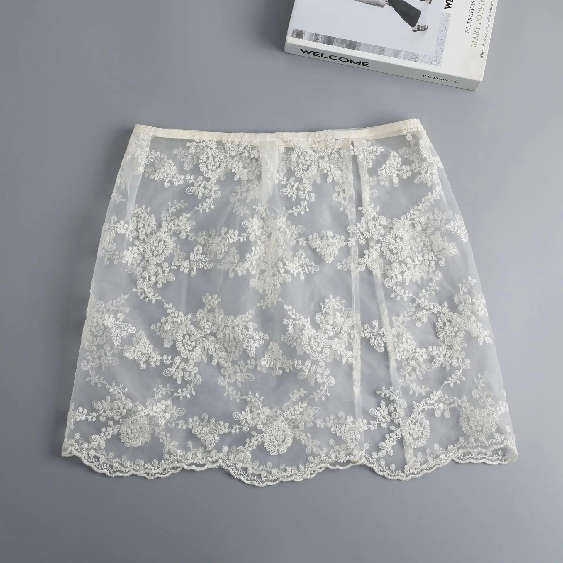 Floral Embroidered Lace Sheer Skirt Overlay
