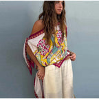 Boho Floral One Shoulder Camisole Tank Top With Asymmetrical Hem