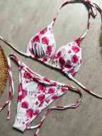 Pearl Accent Halter Bikini Set Luxury Brazilian Beachwear Push Up Swimsuit Print