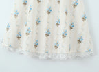 Romantic Apricot Floral Print Bow Ruched Midi Dress With Lace Lining For Women And Elegant Silhouette