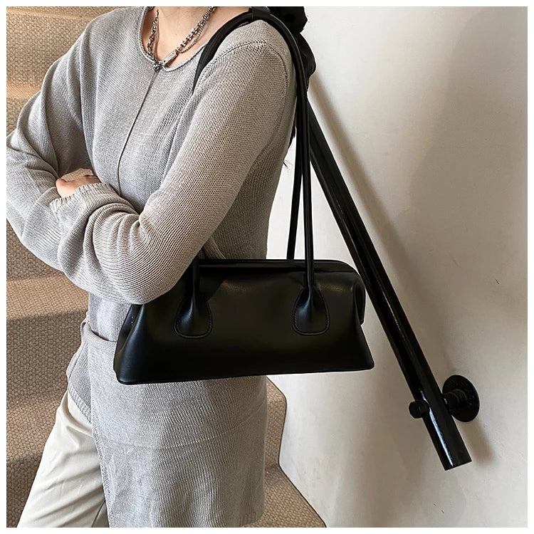 Underarm Bag Solid Color PU Shoulder Handbag