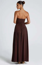 Elegant Off-Shoulder Evening Gown With Patchwork Pleats And Scarf Neck High Split Long Dress