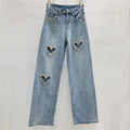 Romantic Heart Cutout Straight Jeans With High Waist