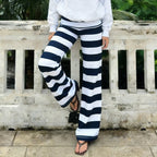 Striped Fold Over Lounge Pants For Women Wide Leg Flare Trousers Cozy Relaxed