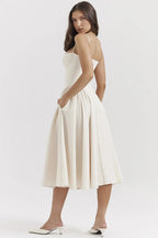Backless Suspender Midi Dress Sleeveless A Line Style For Evening Wear