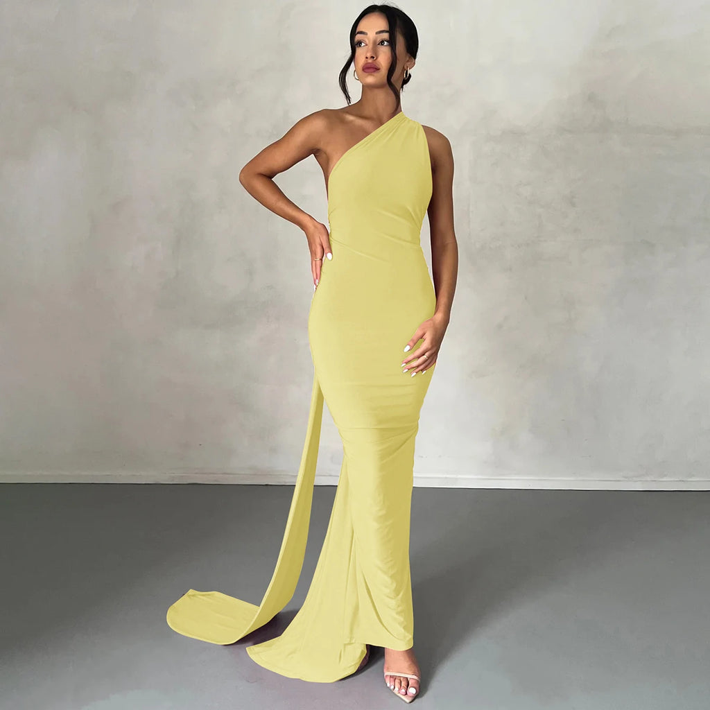 One Shoulder Backless Ruched Dress