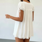 Vintage Puff Sleeve Women Square Neck A-line Mini Ruffled Fairy Flowy Short Dress
