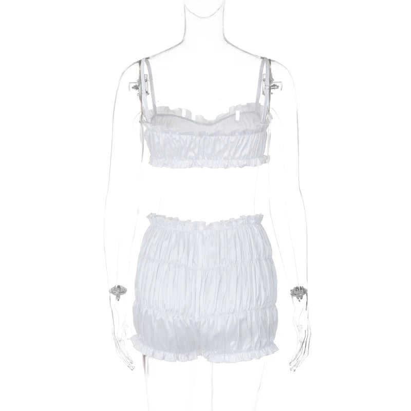 Pleated Shorts Set With Strappy Crop Top