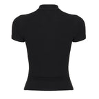 Hollow Stand-Up Collar Shirt With Ultra Slim Fit Short Sleeve Black Top