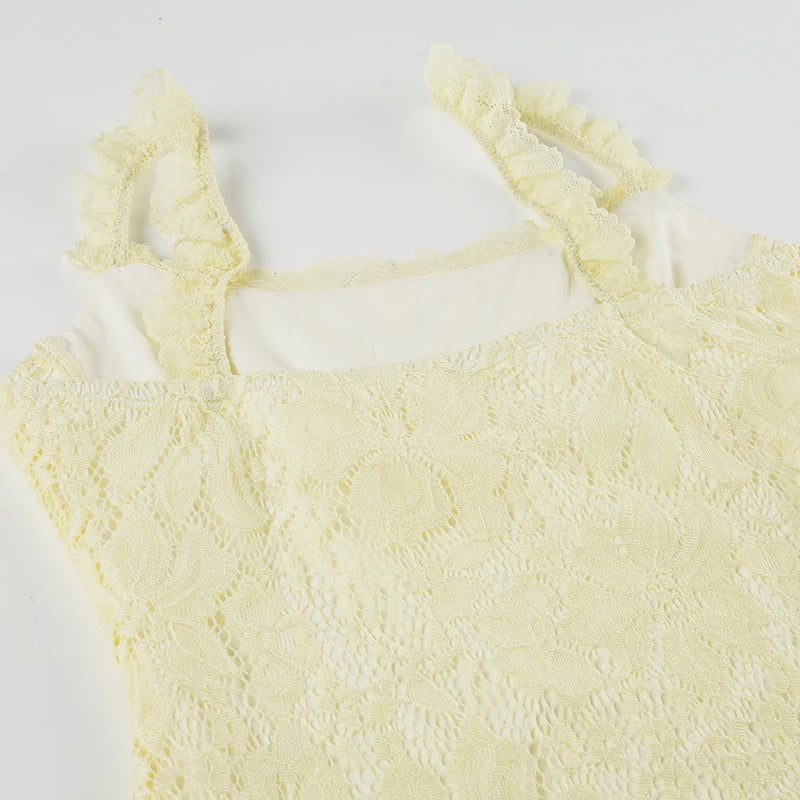 Light Yellow Lace Strapless Dress Slim Silhouette