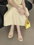 Elegant Cross Strap Wedge Sandals Low Heel Slip On