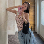 Polka Dot Off Shoulder Backless Camisole Tank Top