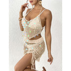 Hollow Out Skirt Crochet Knitted 2 Pieces Suits Cover Up