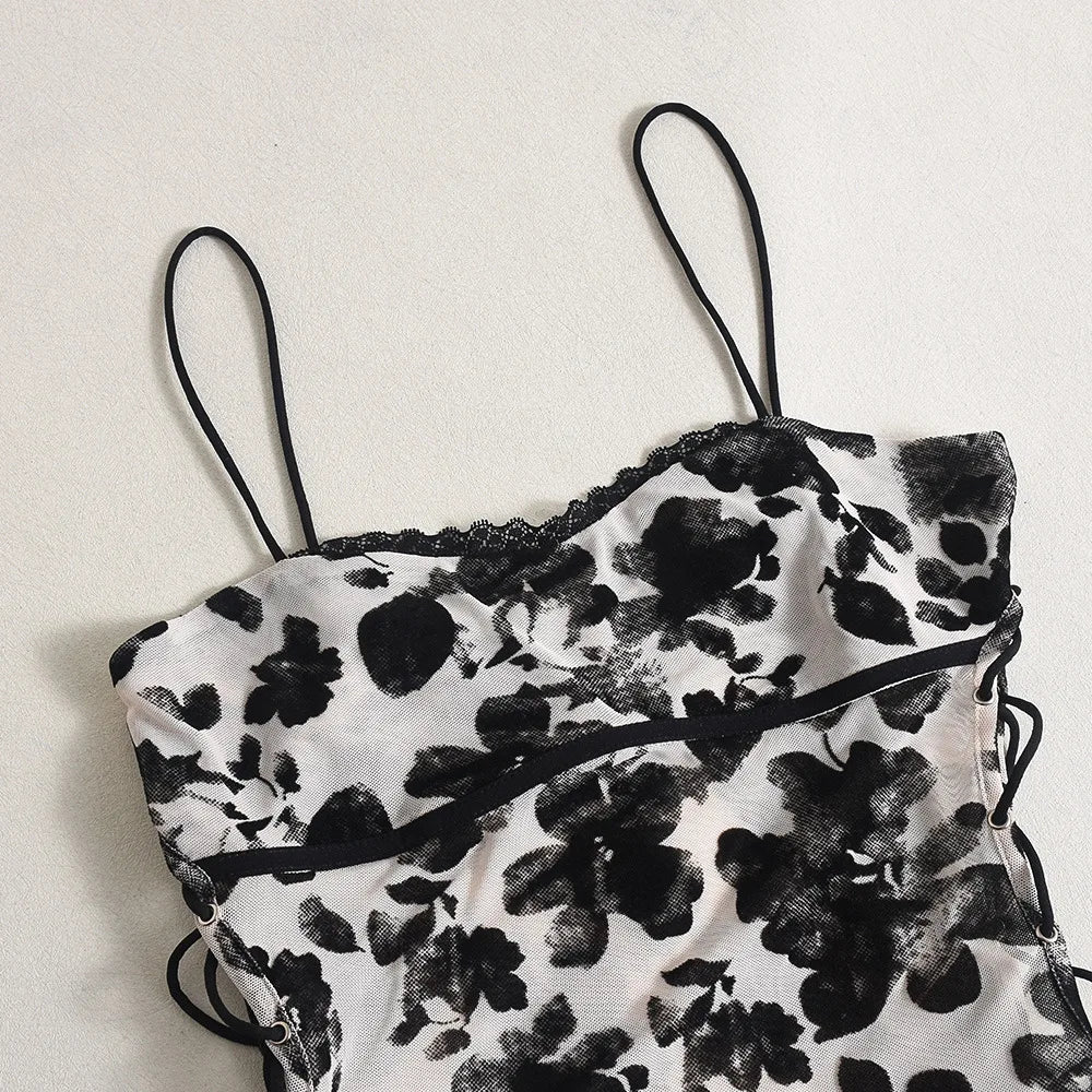 Floral Print Strapless Mini Dress With Ruffles Sleeveless Above Knee