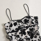 Floral Print Strapless Mini Dress With Ruffles Sleeveless Above Knee