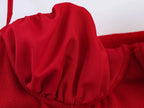Chic Red Sexy Halter Pleated Blouse