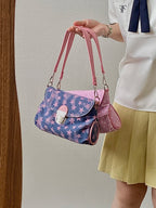 Contrast Color Star Print Crossbody Bag for Women Lightweight Shoulder Purse With Buckle