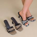 Classic Printed High-Heeled Slide Sandals