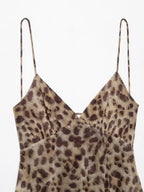Leopard Print Tulle Slip Dress With Backless Draped
