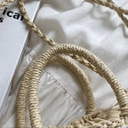 Straw Woven Shoulder Bag With Floral Details