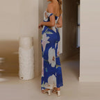 Elegant Floral Mesh Maxi Dress Sleeveless With Slash Collar