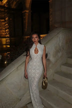 Elegant Lace Sleeveless Maxi Dress With Hollow Out Split