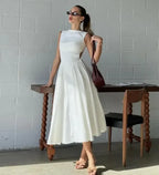 Women Ruffles Suspenders Dress Slim Solid Square Collar Sleeveless