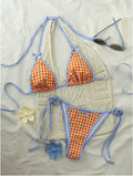 Plaid Lace-Up Bikini Set for Women Sexy Beach Swimwear