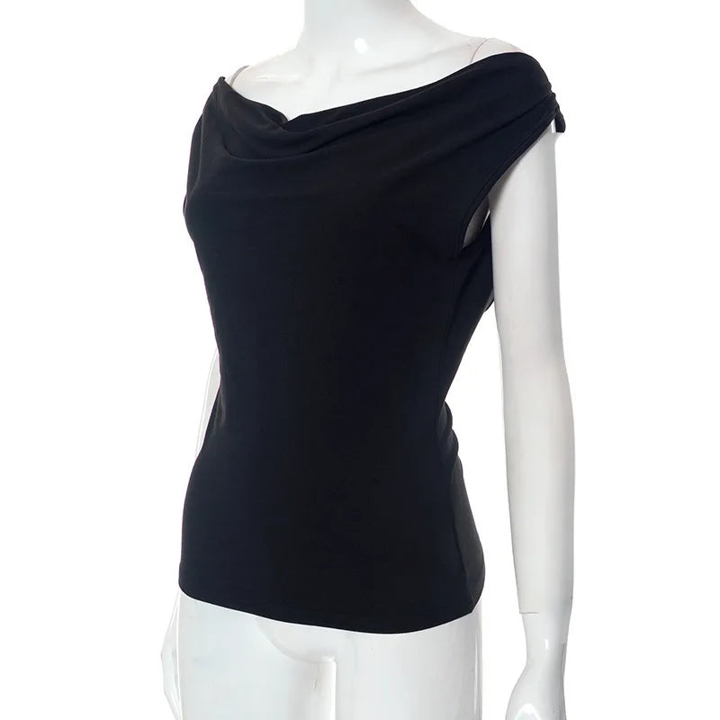 Women Sleeveless Swing Collar Backless Tie Back Ruched Top