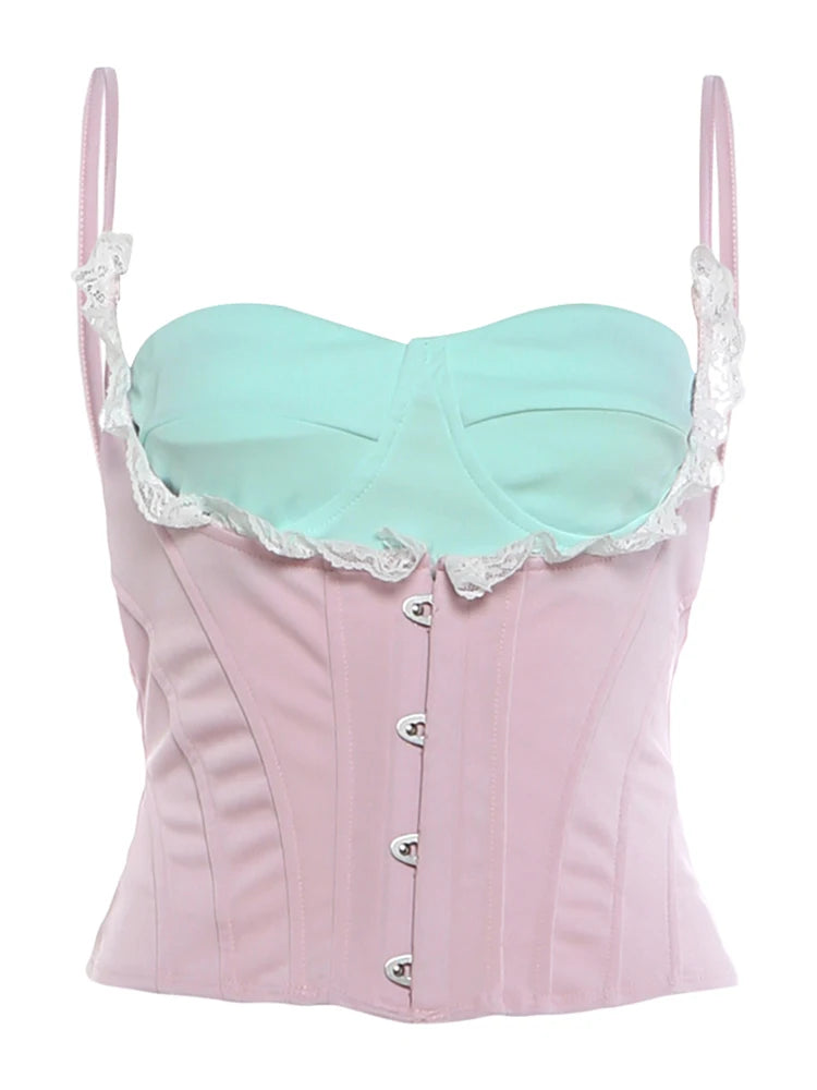 Sweet Romance Patchwork Lace Camisole With Soft Neckline
