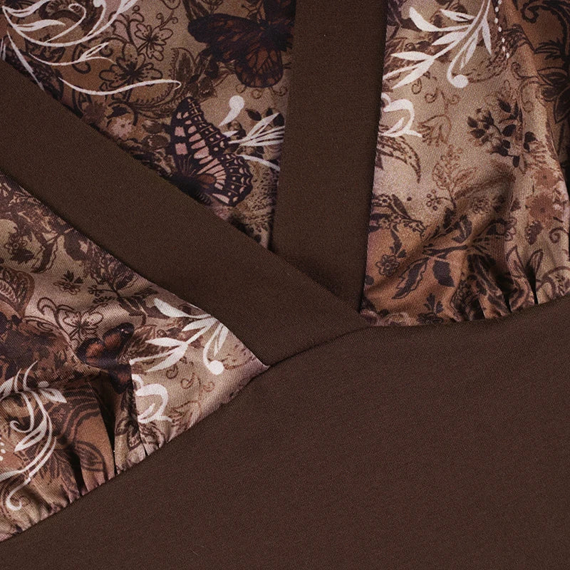 V Neck Patchwork Tee With Batwing Sleeves Retro Aesthetic Top