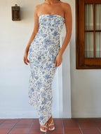 Floral Strapless Sleeveless Maxi Dress With Bodycon Silhouette