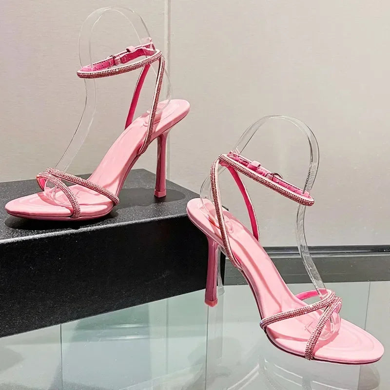 Open Toe Luxury Heels With Buckle Straps