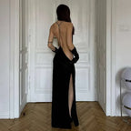 Mesh Halter Maxi Dress With See Through Bodice Sleeveless Backless